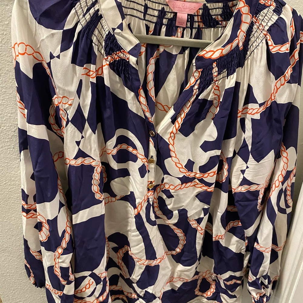 Lilly Pulitzer silk blouse! Never worn. Beautiful nautical pattern!